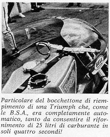 Gene Romero e particolare del serbatoio della Triumph Trident (foto Motociclismo d'Epoca)