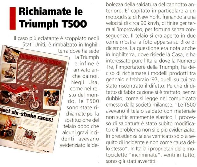 1997 Triumph Speed Triple Richiamo Telaio
