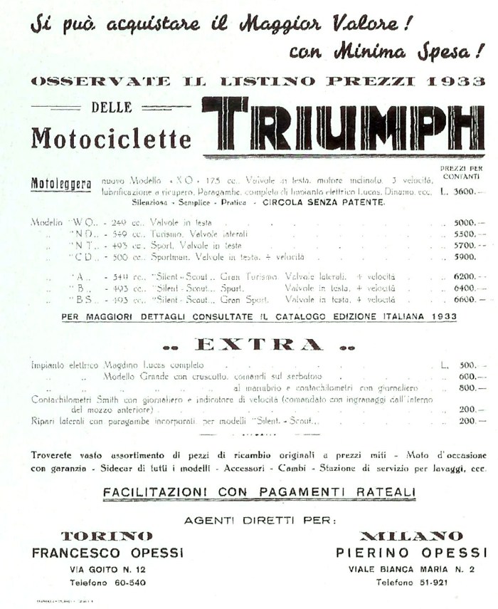Storia Triumph in Italia pre-Hinckley importatori distributori