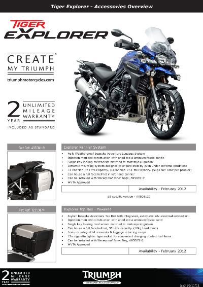 2012 Triumph Tiger Explorer 1200 lancio stampa accessori