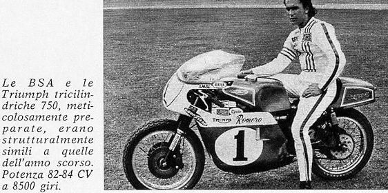 Gene Romero e particolare del serbatoio della Triumph Trident (foto Motociclismo d'Epoca)