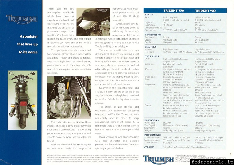 1990 Triumph Trident Catalogo ufficiale Preserie