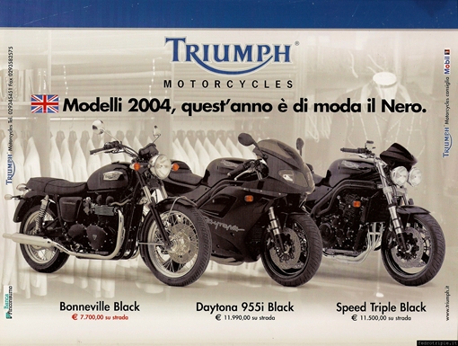2003 pubblicità Triumph Speed Triple Daytona 955 Bonneville all black