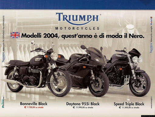 2003 pubblicit Triumph Speed Triple Daytona 955 Bonneville all black