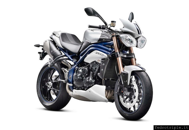 2013 Triumph Speed Triple SE Crystal White a blu frame