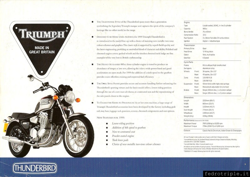 1999 Triumph Thunderbird Catalogo