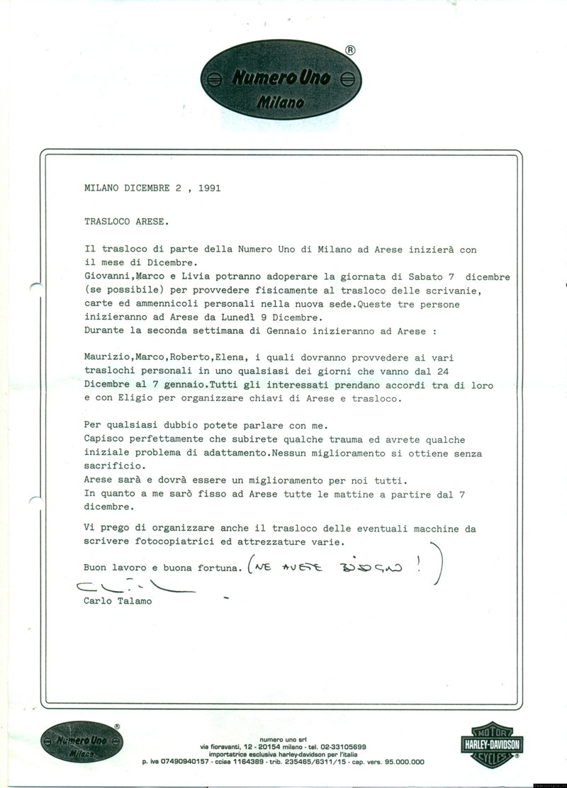 1991 Carlo Talamo Numero Uno trasferimento ad ARESE