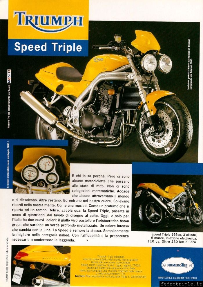 2000 Triumph Speed Triple 955i Gialla